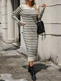Load image into Gallery viewer, Striped Sweater Midi Dress - Beige